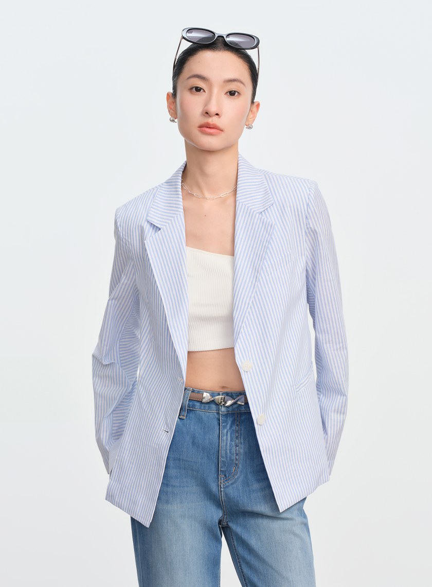 條紋純棉西裝外套