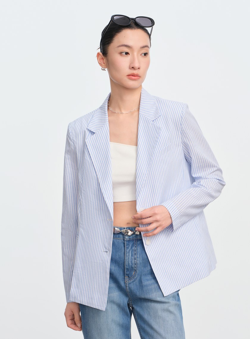 條紋純棉西裝外套
