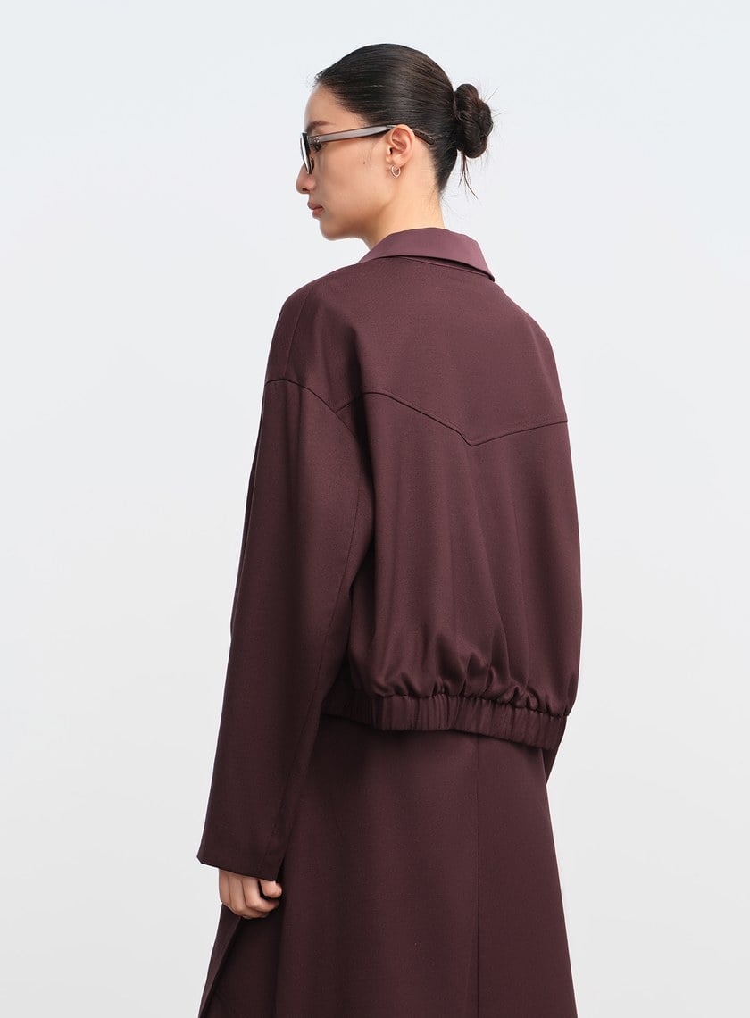 撞色拼接領短版拉鍊外套