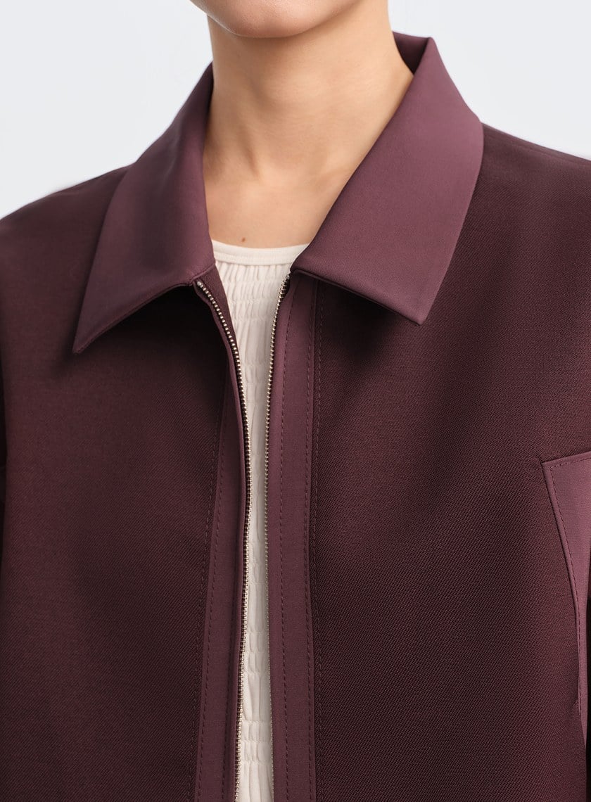 撞色拼接領短版拉鍊外套