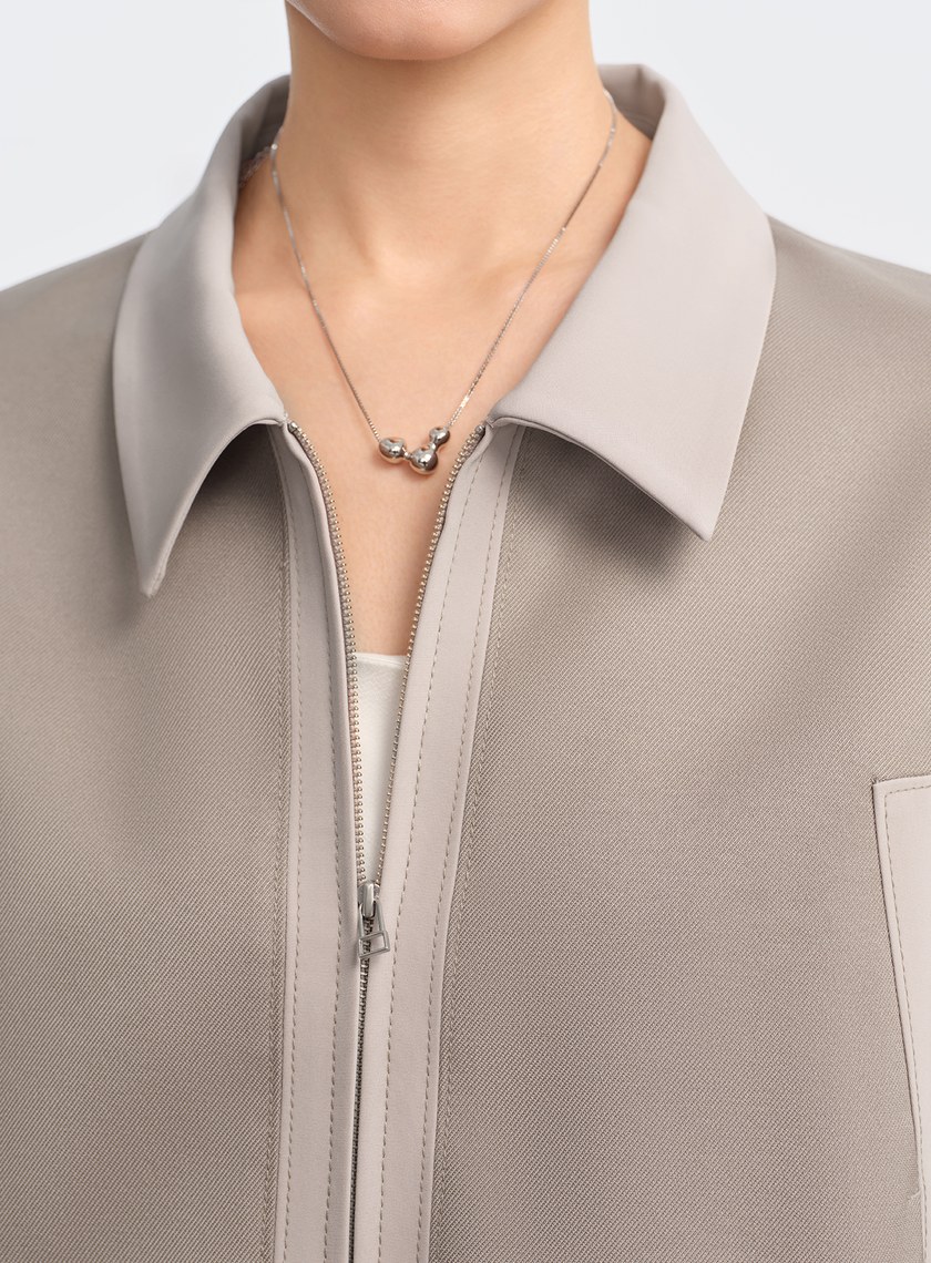 撞色拼接領短版拉鍊外套