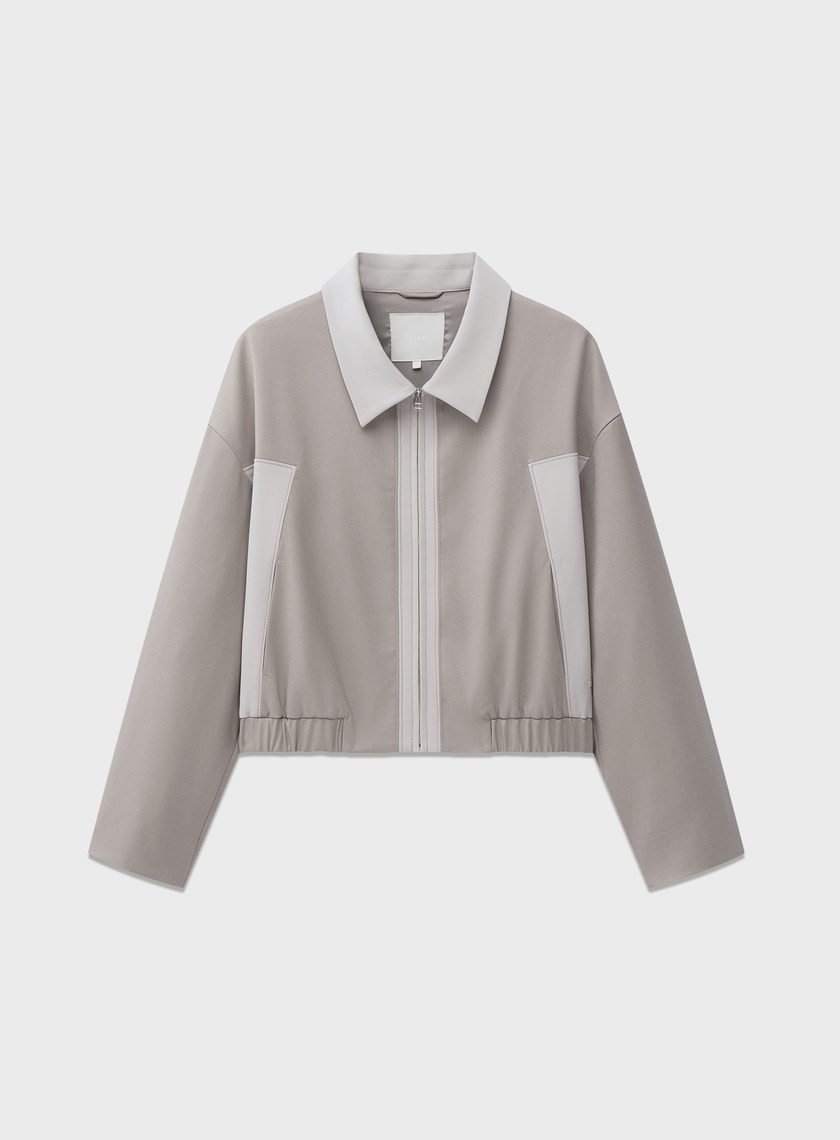 撞色拼接領短版拉鍊外套