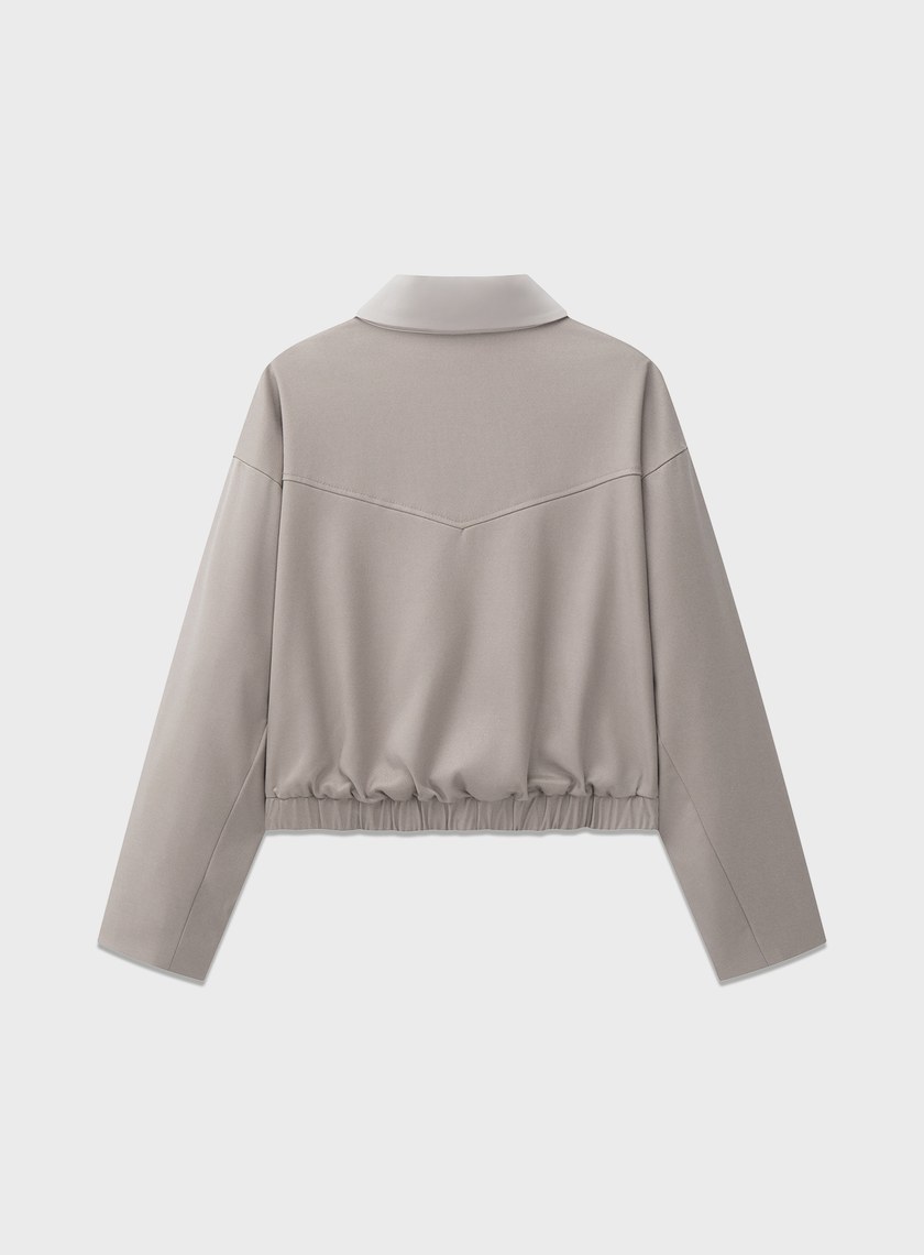 撞色拼接領短版拉鍊外套