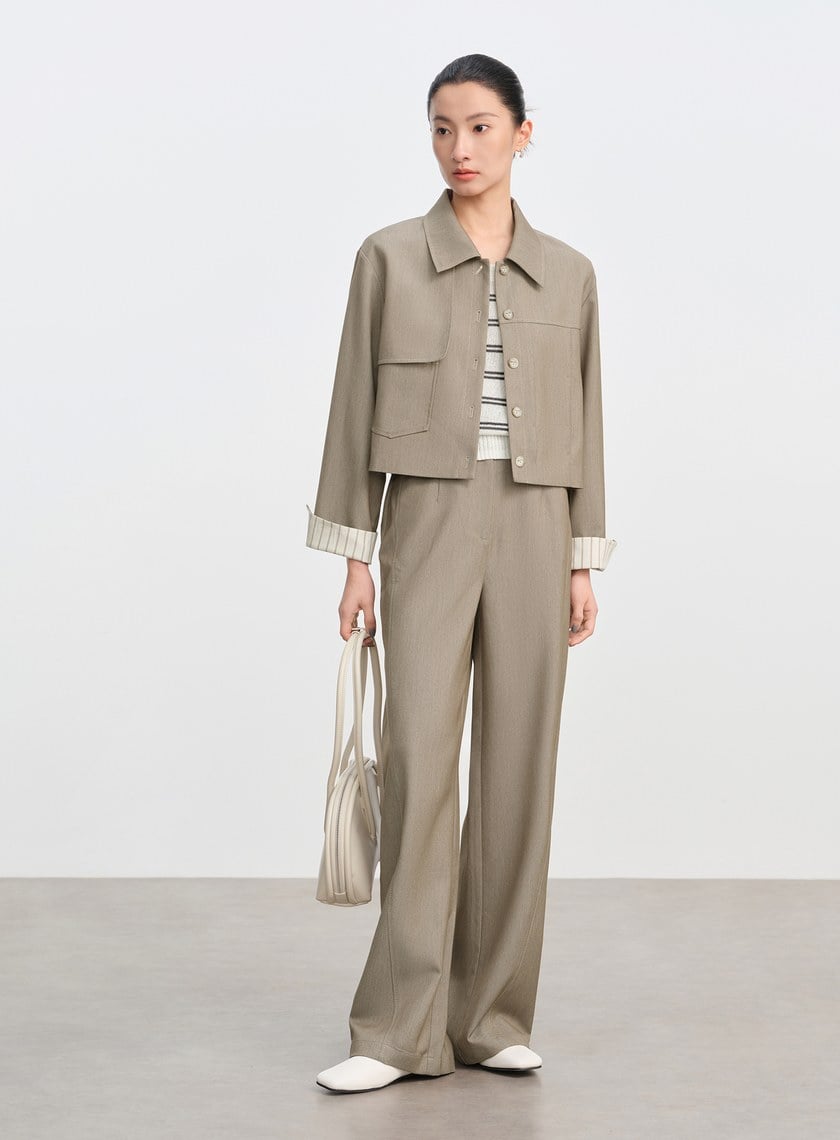 仿牛仔斜紋不對稱短版夾克