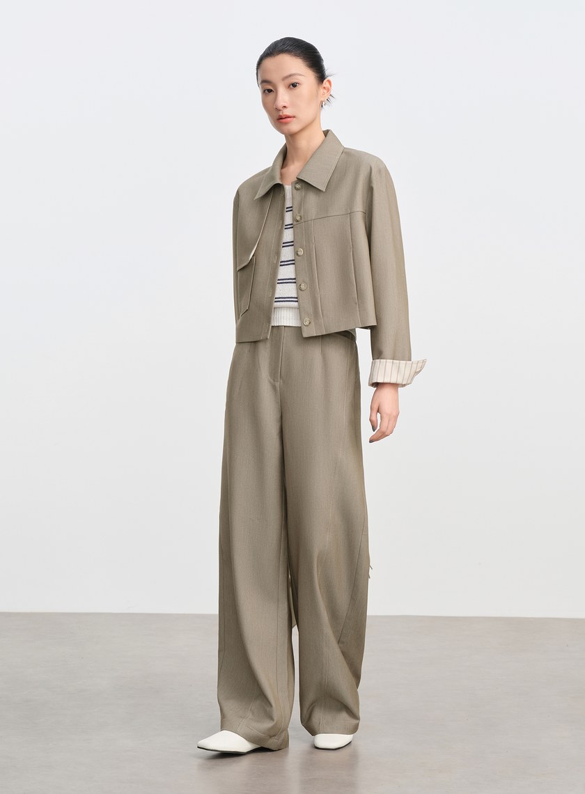 仿牛仔斜紋不對稱短版夾克