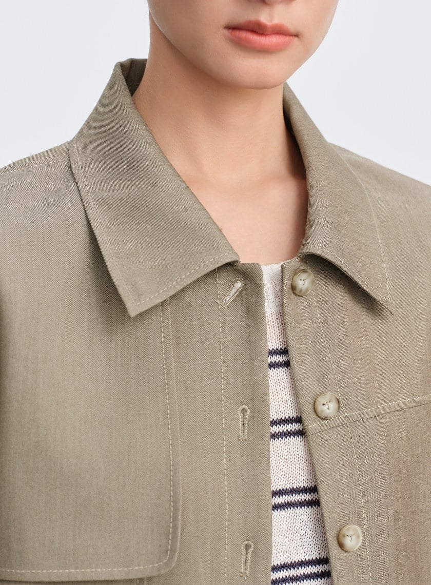 仿牛仔斜紋不對稱短版夾克