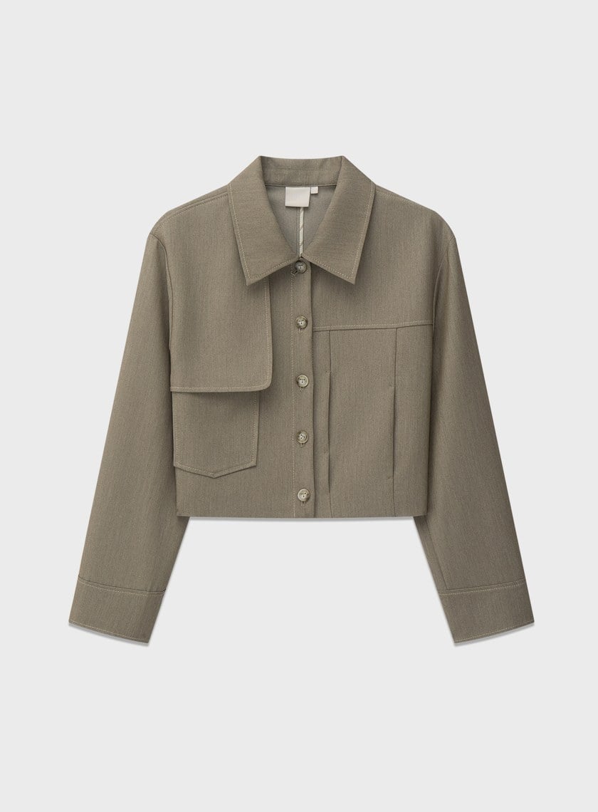 仿牛仔斜紋不對稱短版夾克