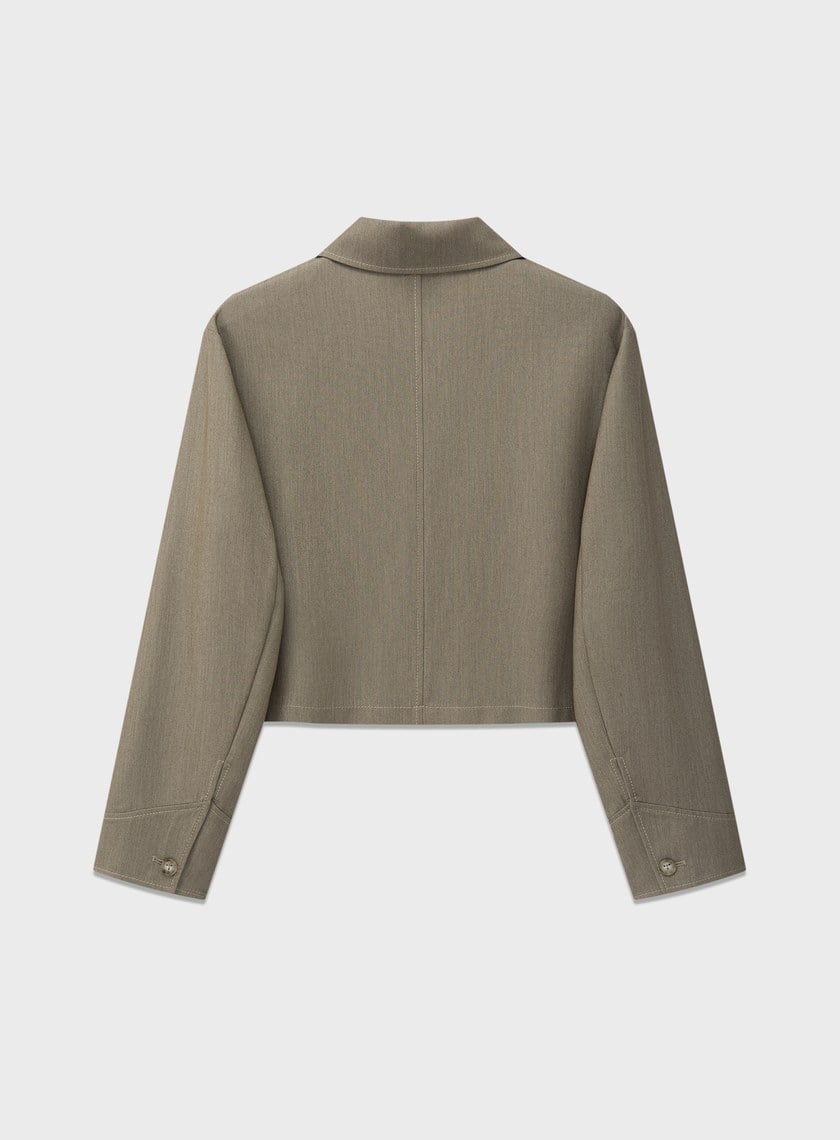 仿牛仔斜紋不對稱短版夾克