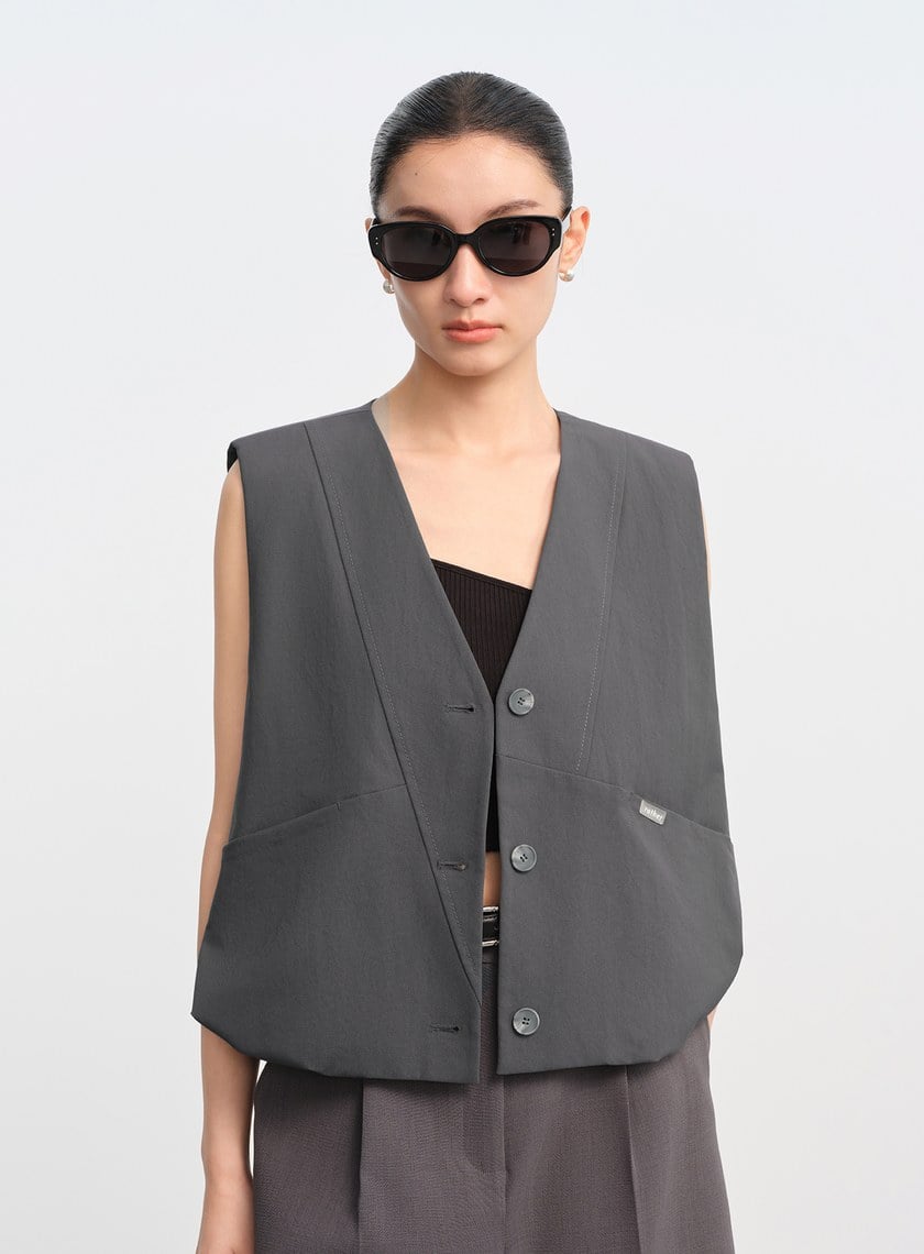 率性立體抽褶背心