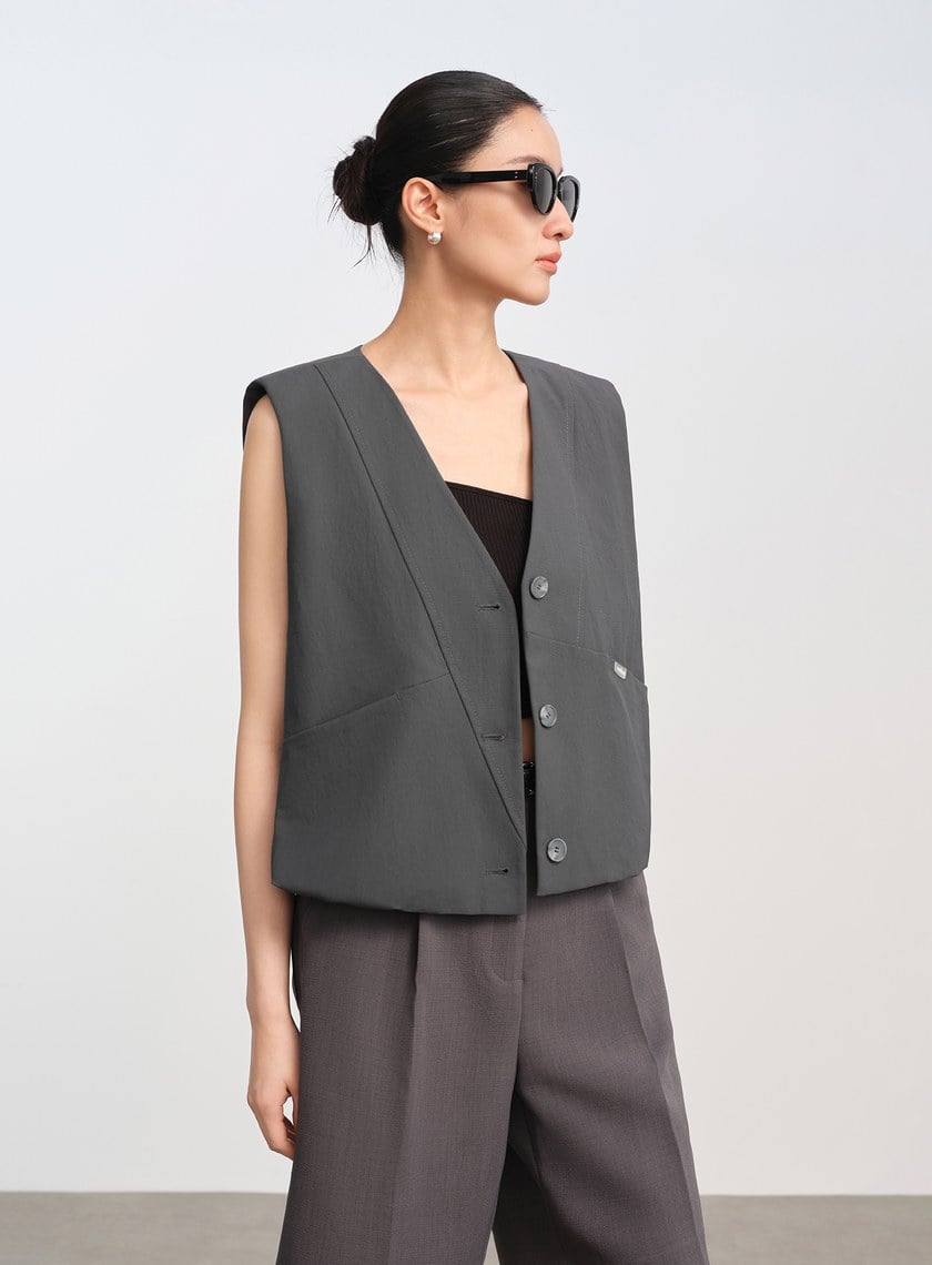 率性立體抽褶背心