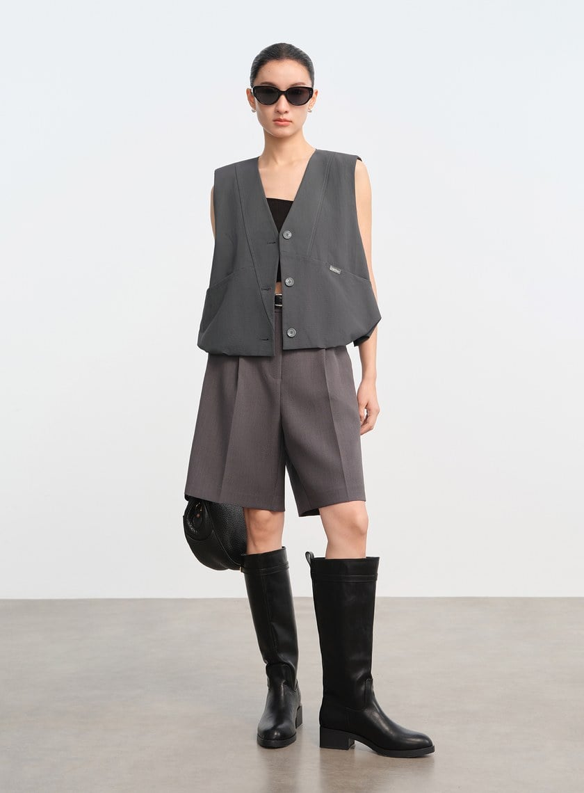 率性立體抽褶背心