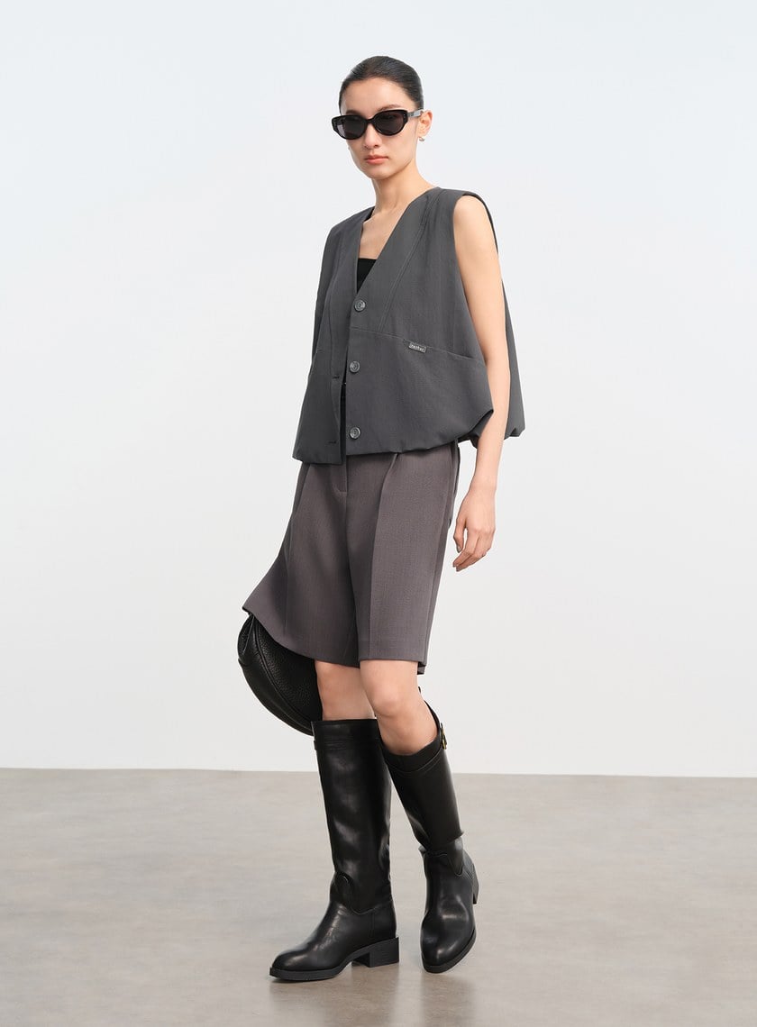 率性立體抽褶背心