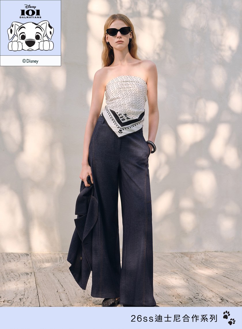 DISNEY｜黑白波點真絲方巾