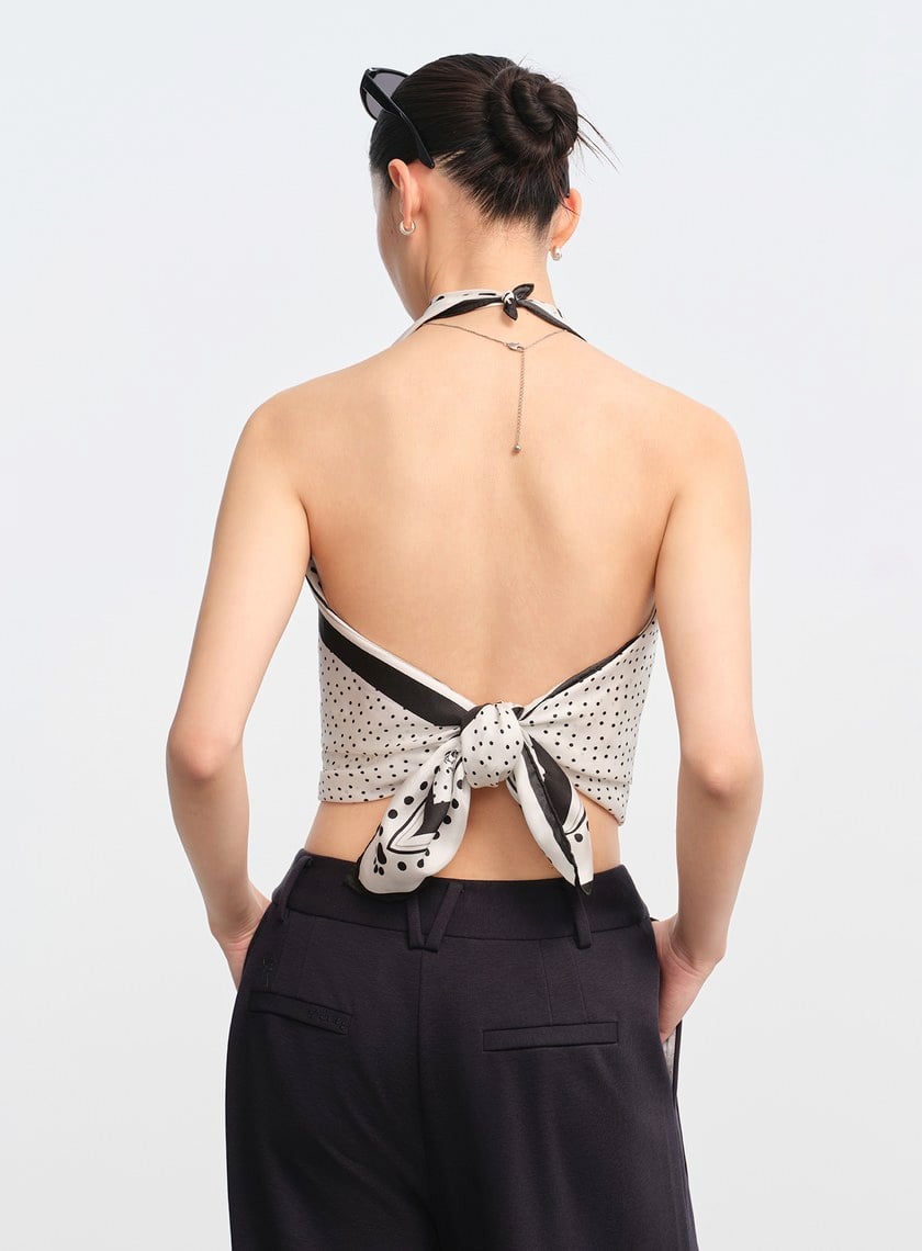 DISNEY｜黑白波點真絲方巾