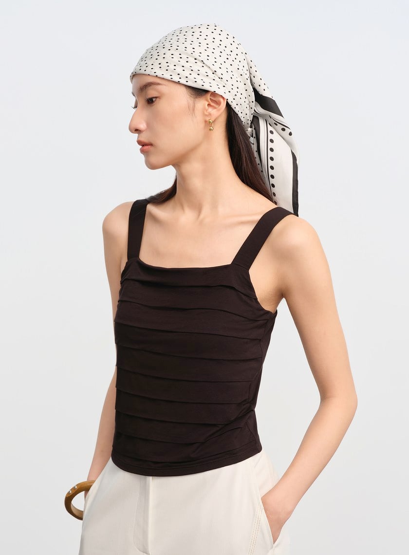 DISNEY｜黑白波點真絲方巾