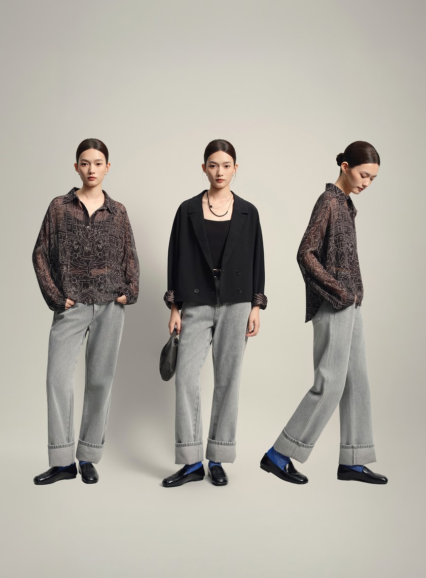 Leland Lee藝術家聯名-刺繡中腰小直筒牛仔褲