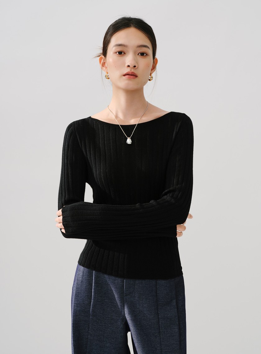 極細美麗諾羊毛船領毛衣