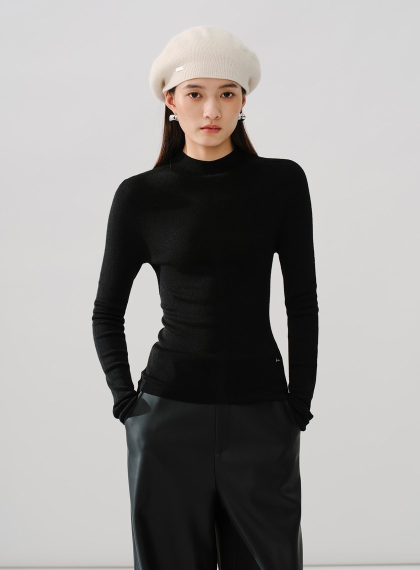 極細美麗諾羊毛半高領毛衣