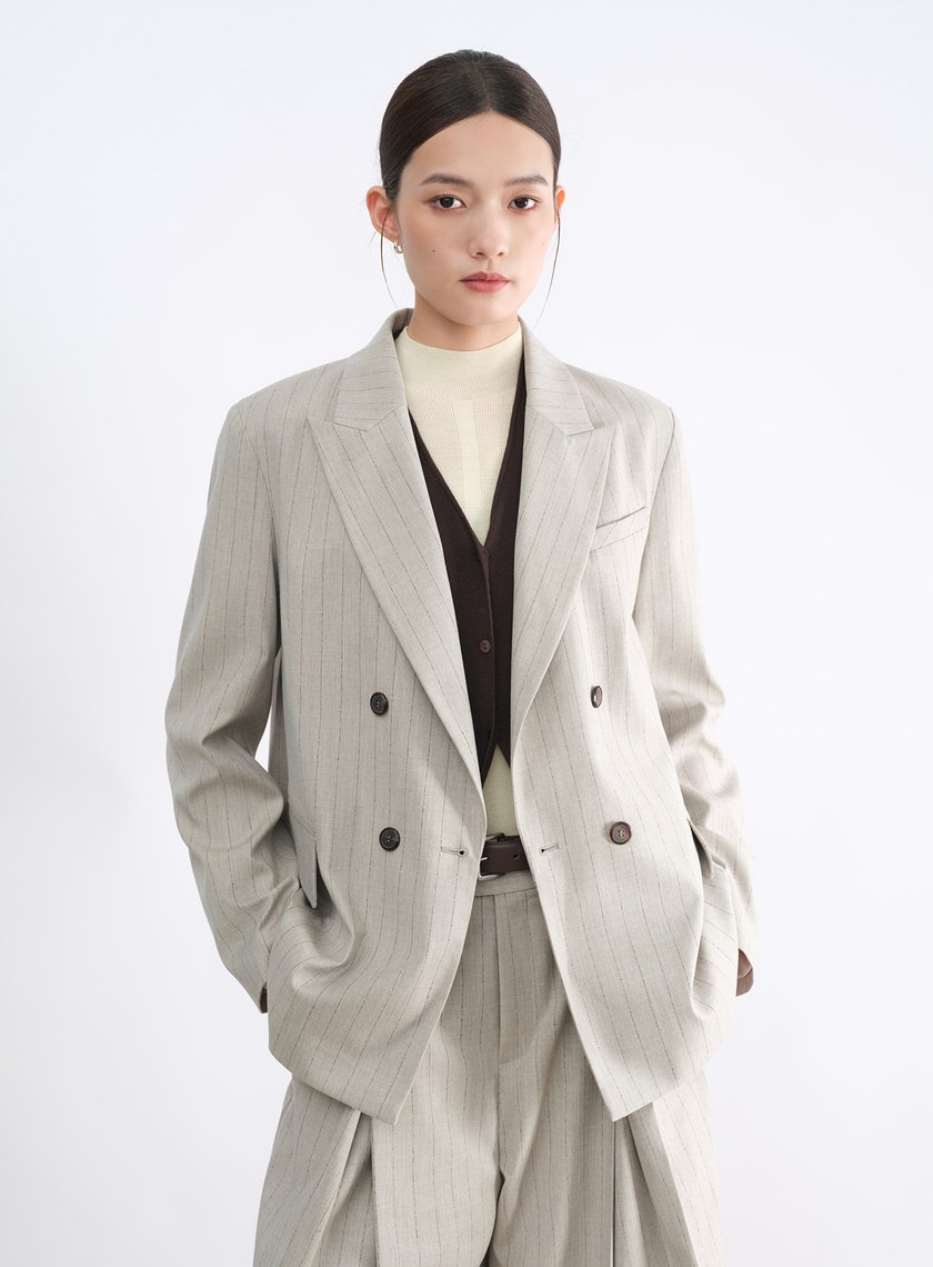 條紋雙排釦西裝外套