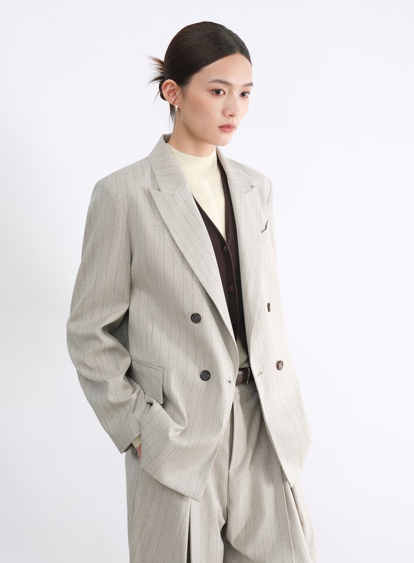 條紋雙排釦西裝外套
