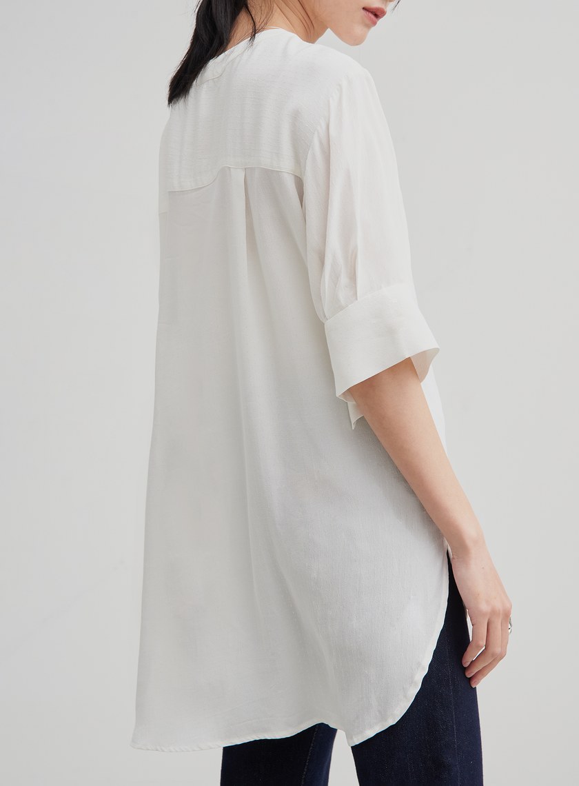 長版織紋寬袖口上衣