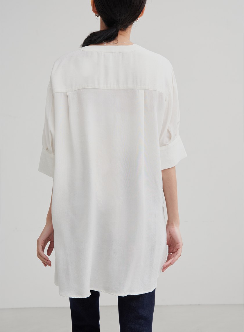 長版織紋寬袖口上衣