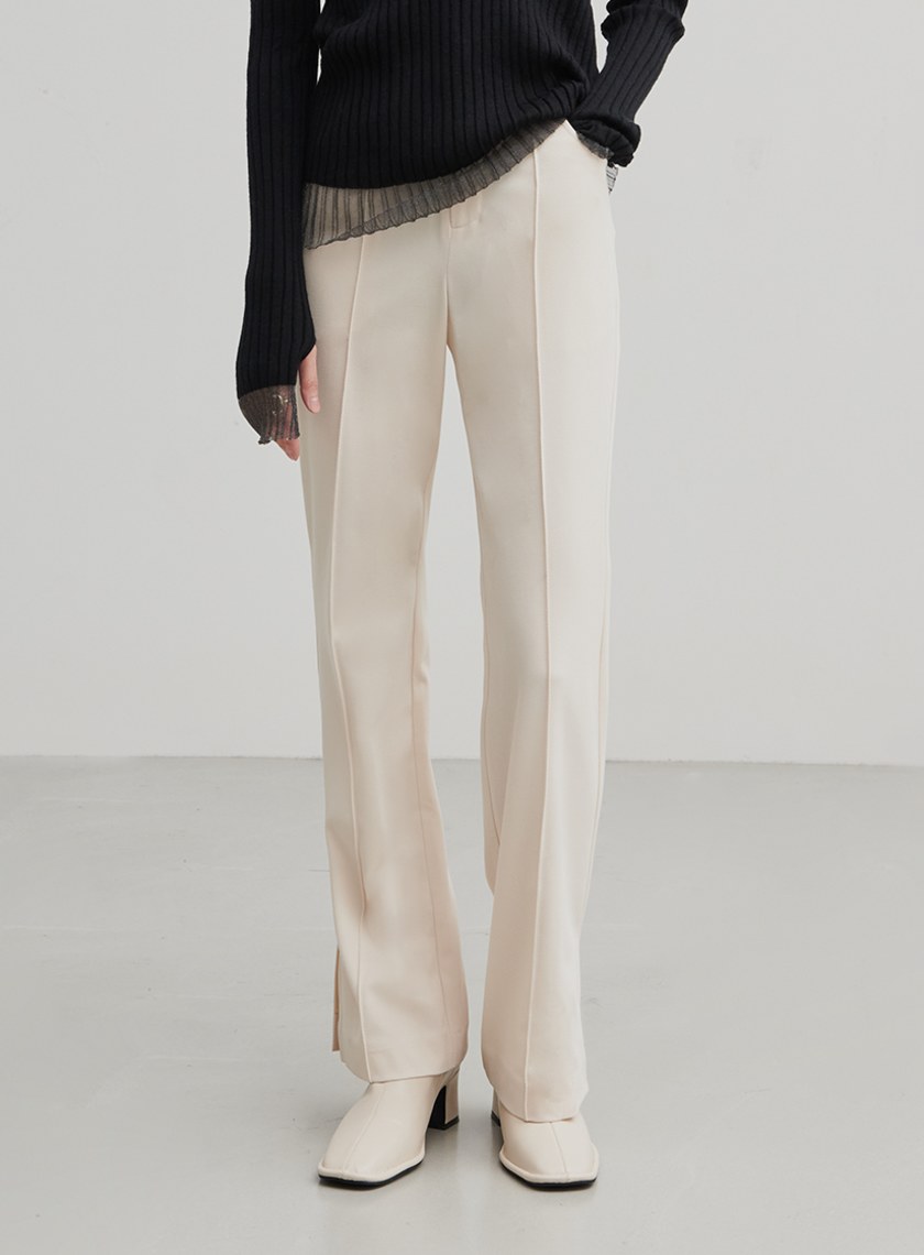 修身微喇叭開衩直筒褲