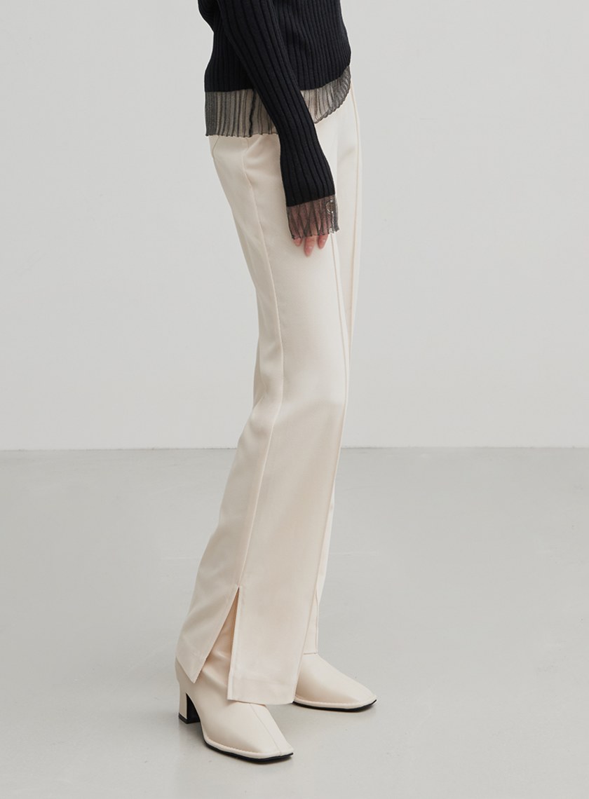 修身微喇叭開衩直筒褲