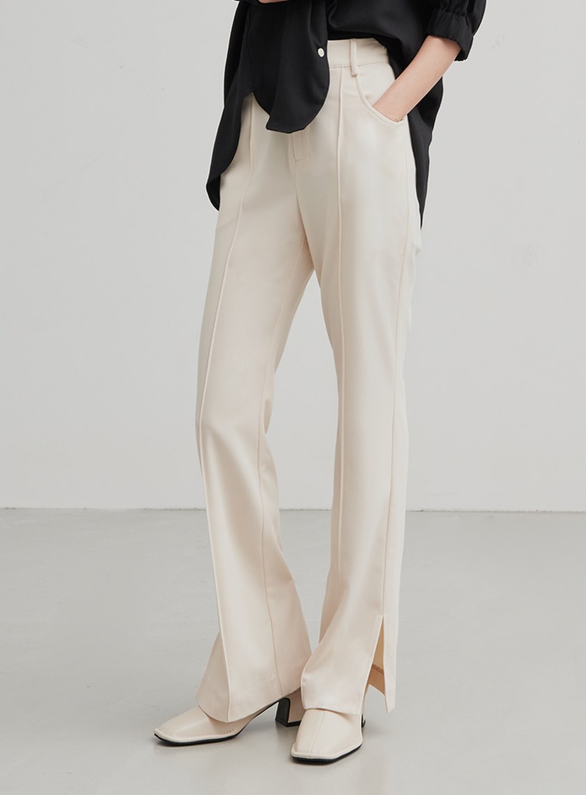 修身微喇叭開衩直筒褲