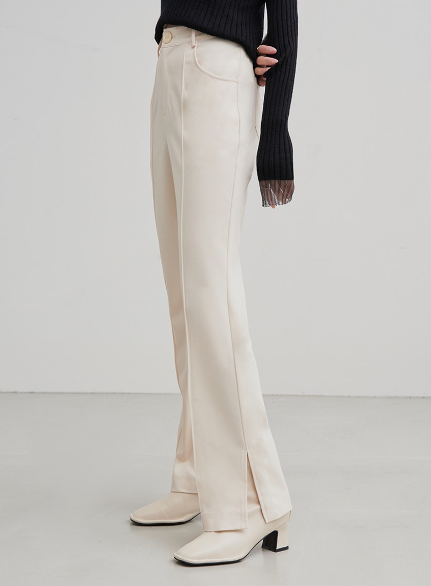 修身微喇叭開衩直筒褲