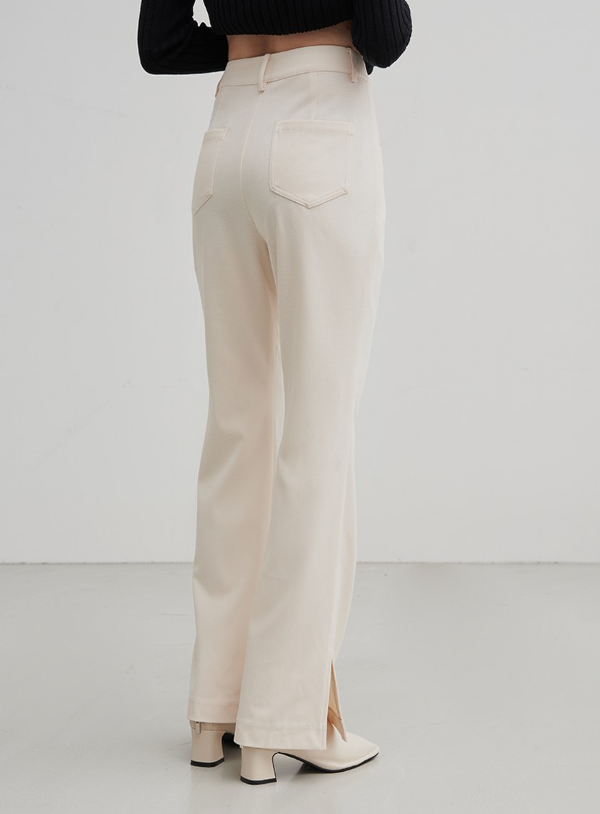 修身微喇叭開衩直筒褲