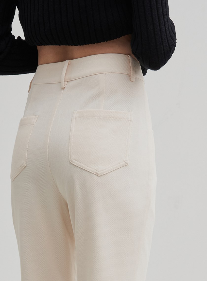 修身微喇叭開衩直筒褲