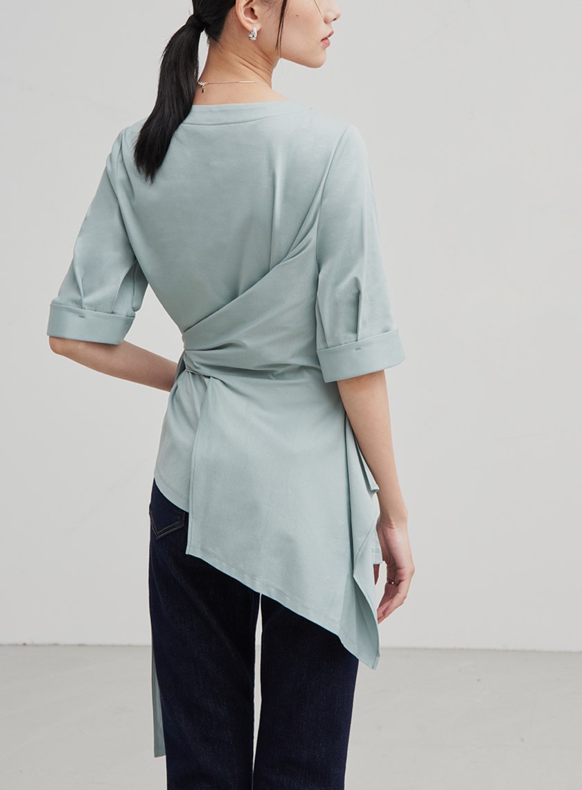 V領不規則剪裁短袖上衣