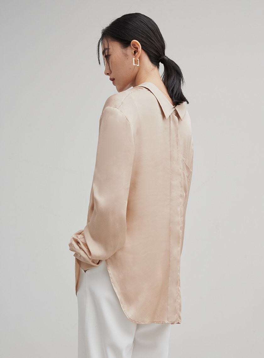 光澤感兩穿口袋長袖襯衫