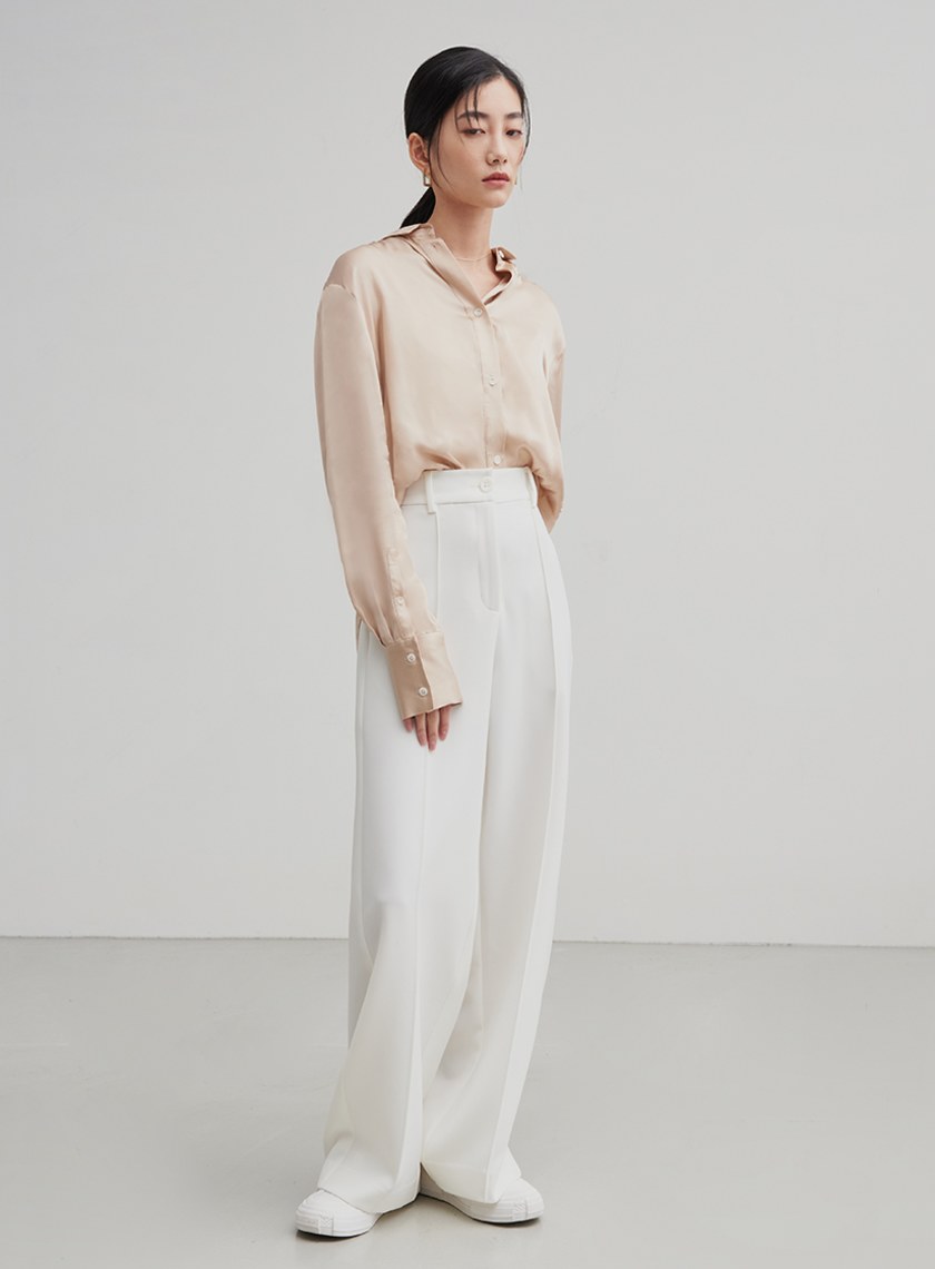 光澤感兩穿口袋長袖襯衫