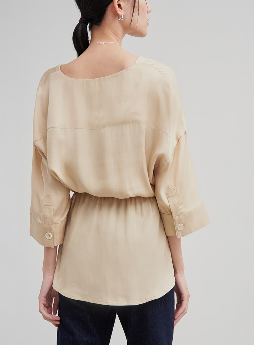 休閒V領寬袖綁帶上衣