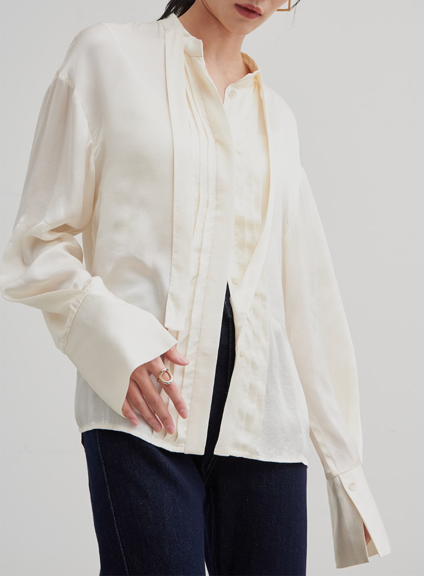 光澤感飄帶打摺襯衫