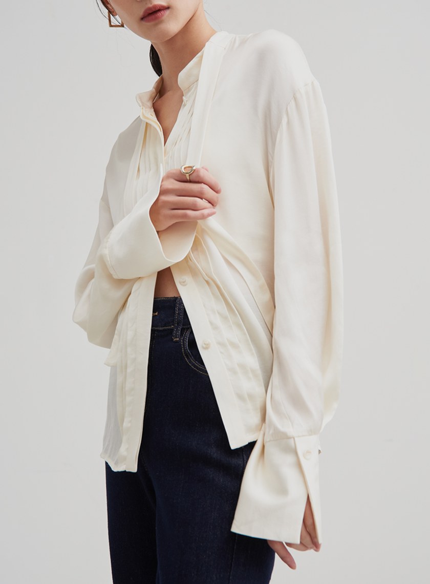 光澤感飄帶打摺襯衫