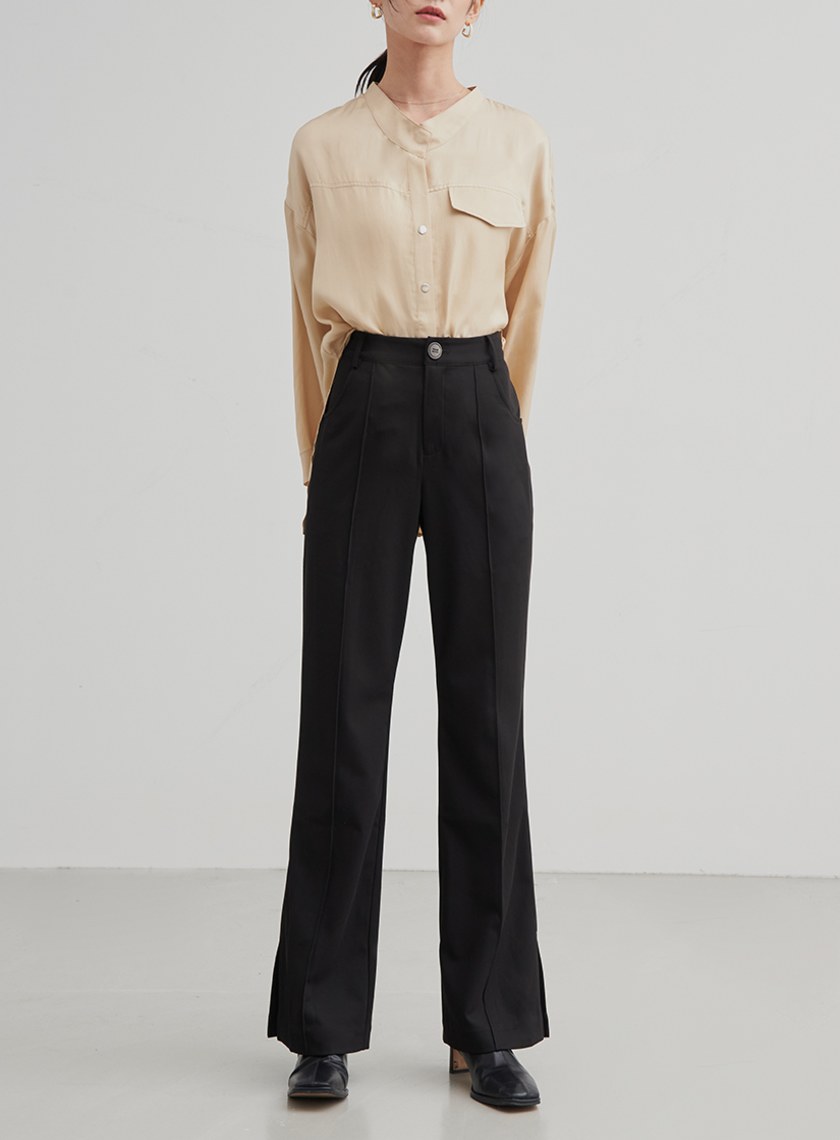 親膚休閒無領七分袖襯衫