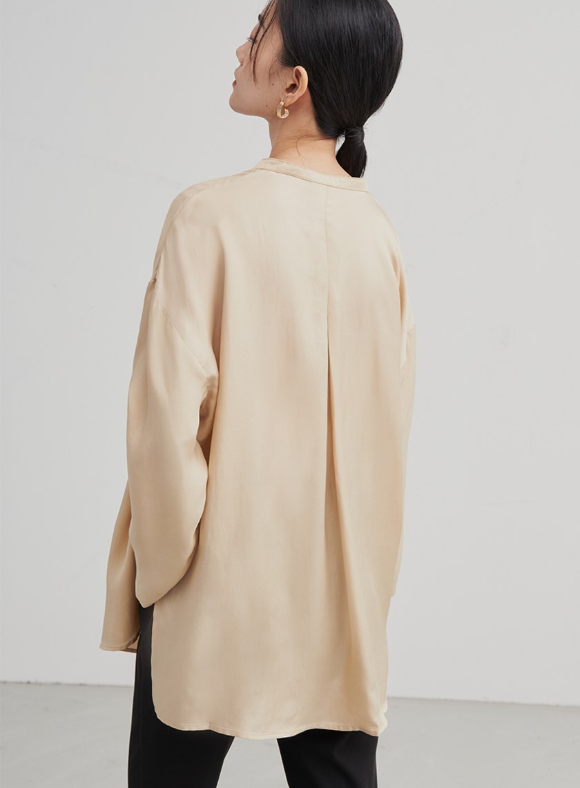 親膚休閒無領七分袖襯衫