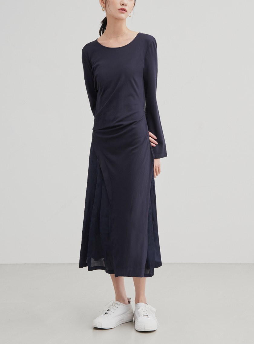 異材質拼接打摺洋裝