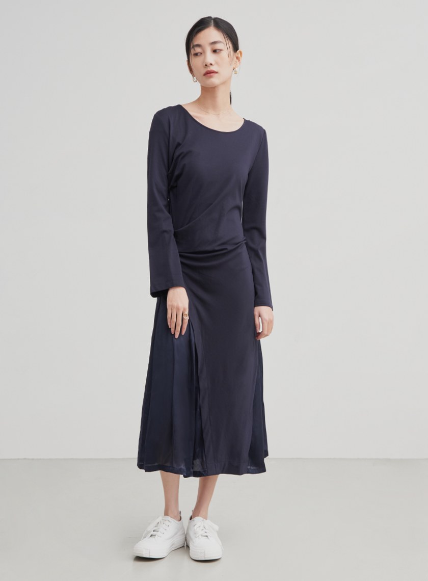 異材質拼接打摺洋裝