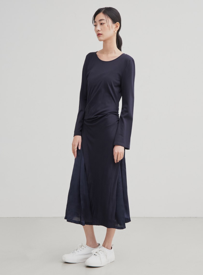 異材質拼接打摺洋裝