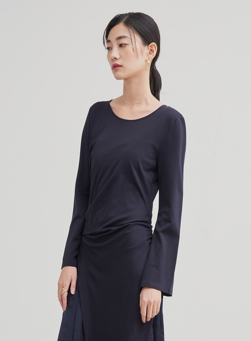 異材質拼接打摺洋裝