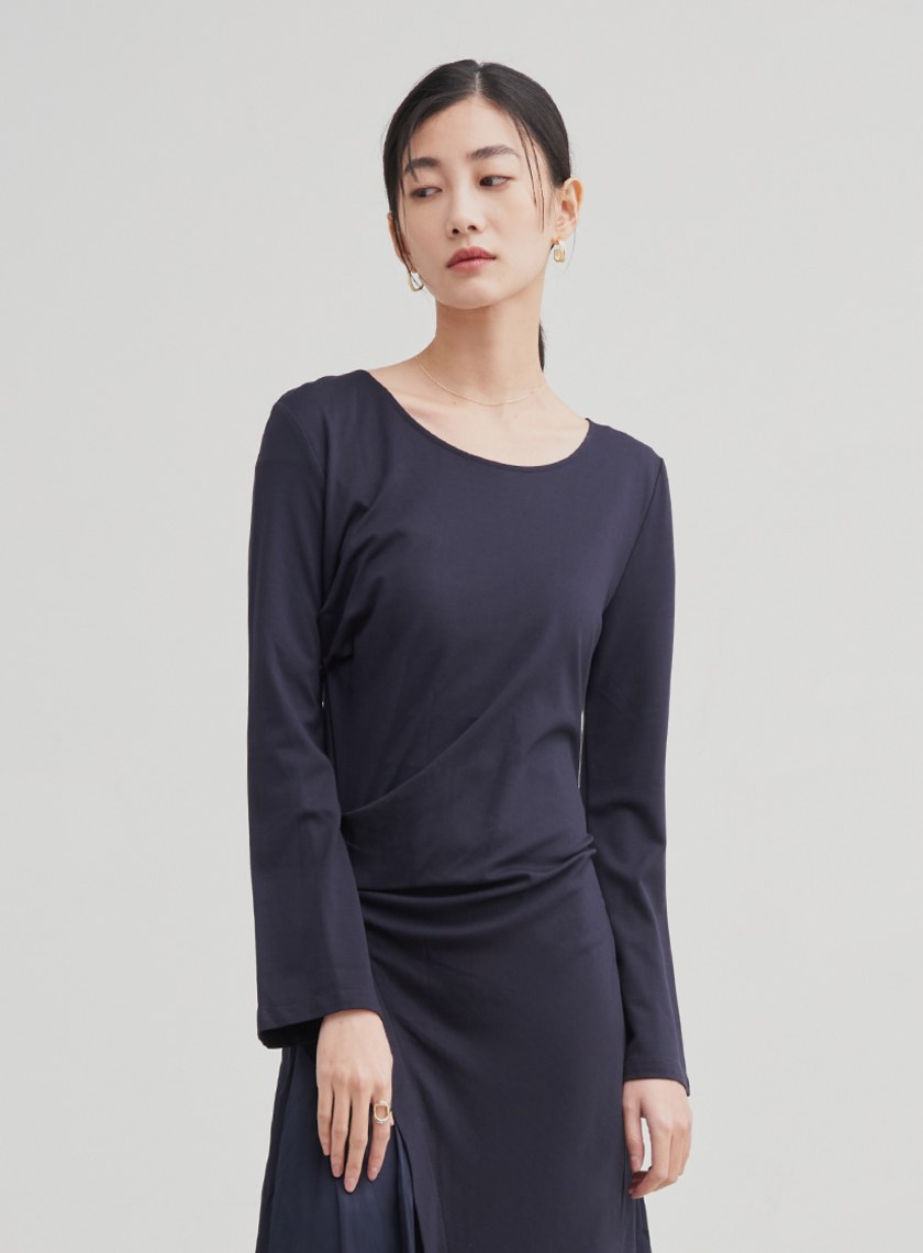 異材質拼接打摺洋裝