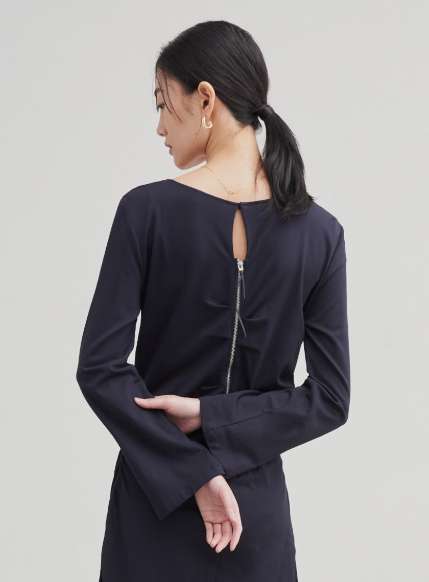 異材質拼接打摺洋裝