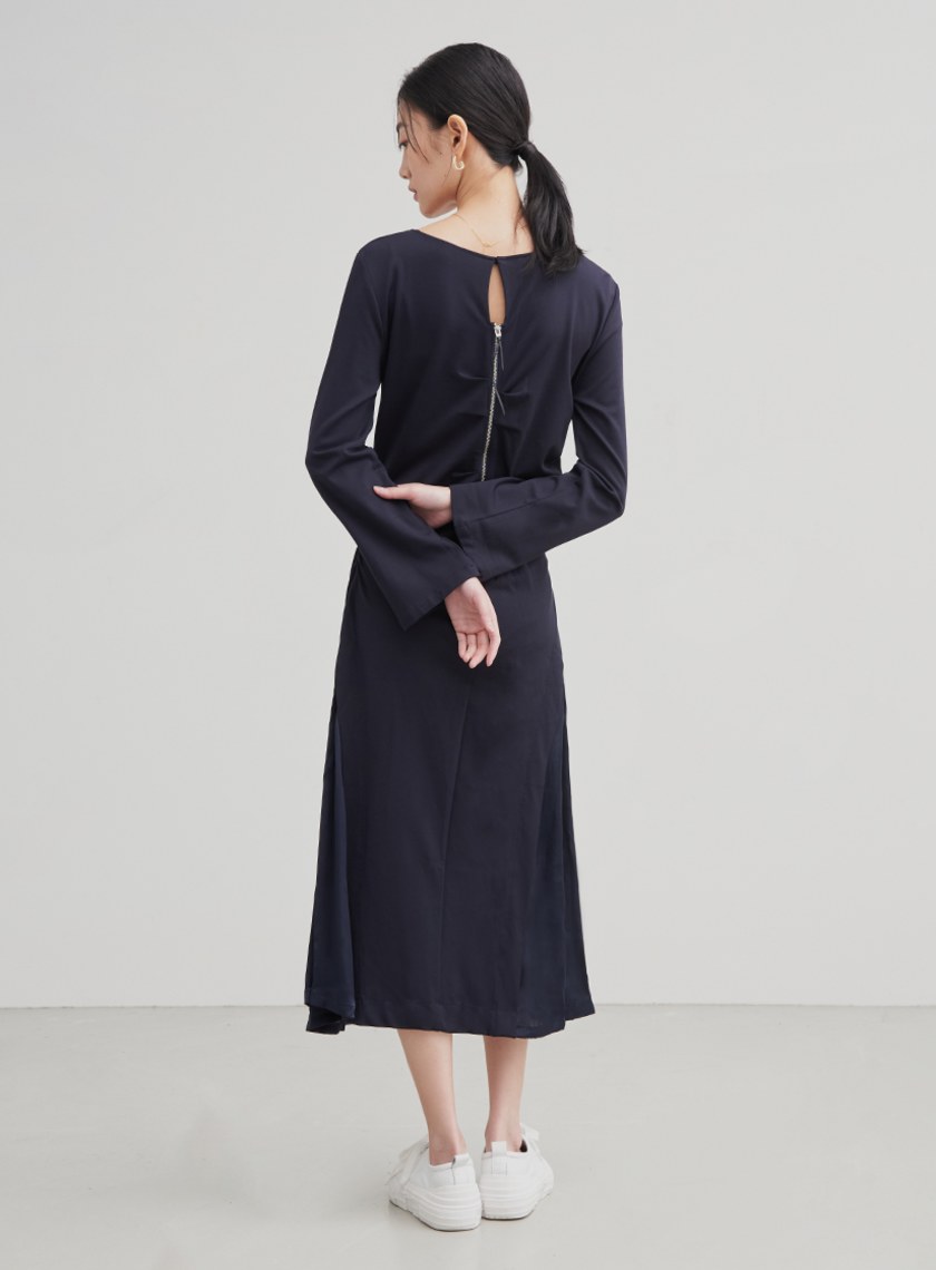 異材質拼接打摺洋裝