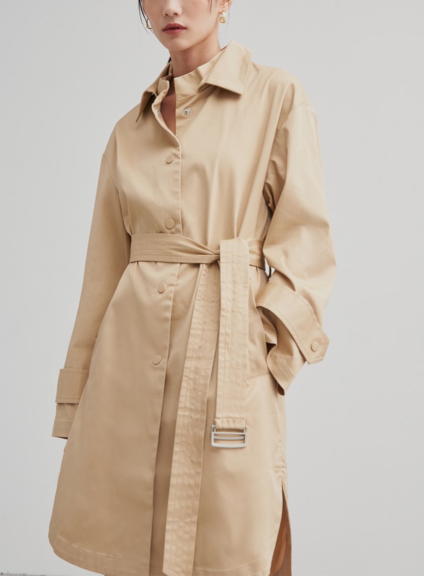 襯衫式長版風衣外套