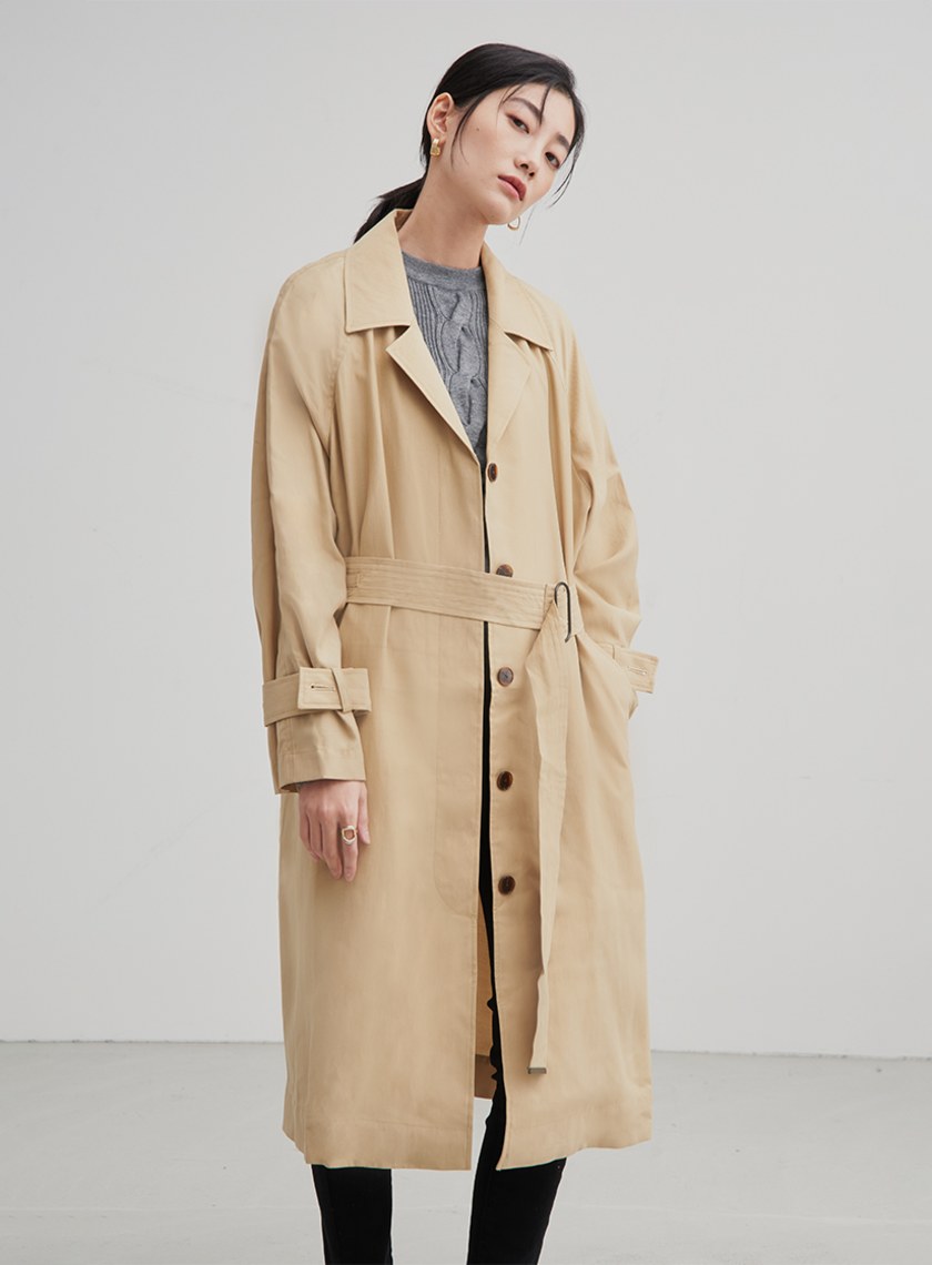 率性輕盈綁帶風衣外套