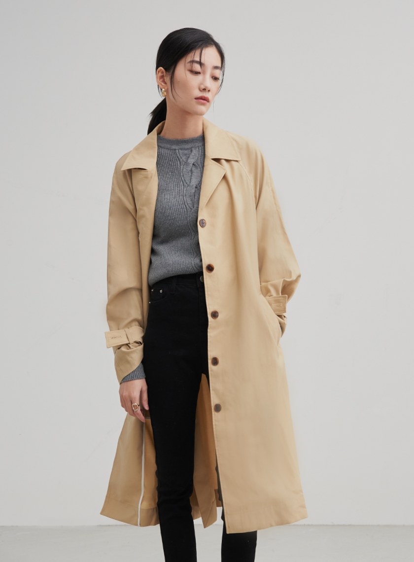 率性輕盈綁帶風衣外套